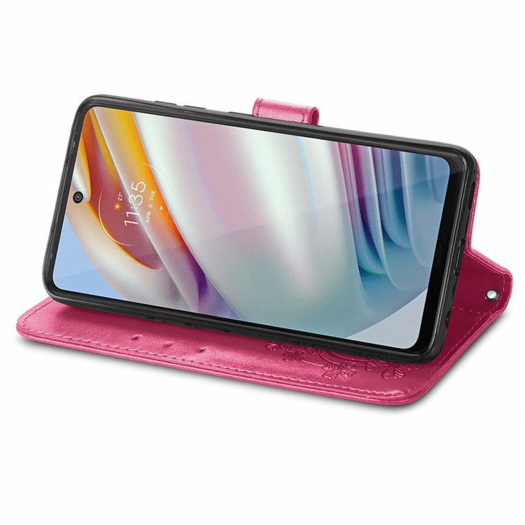 For Motorola Moto G60 Four-leaf Clasp Embossed Buckle Mobile Phone Protection Leather Case with Lanyard & Card Slot & Wallet & Bracket Function