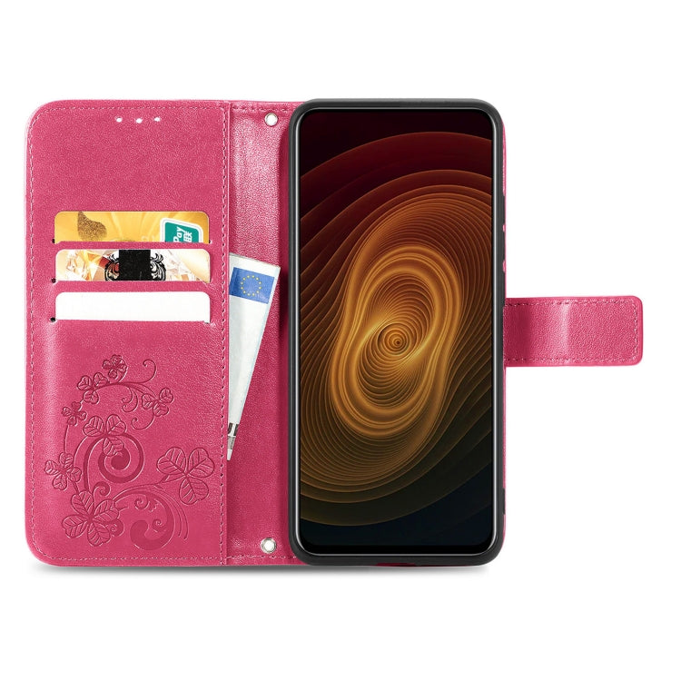 For ZTE AXON 20 5G Four-leaf Clasp Embossed Buckle Mobile Phone Protection Leather Case with Lanyard & Card Slot & Wallet & Bracket Function