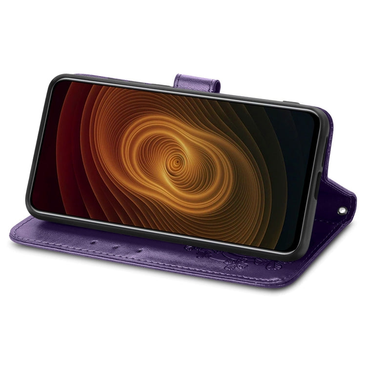 For ZTE AXON 20 5G Four-leaf Clasp Embossed Buckle Mobile Phone Protection Leather Case with Lanyard & Card Slot & Wallet & Bracket Function