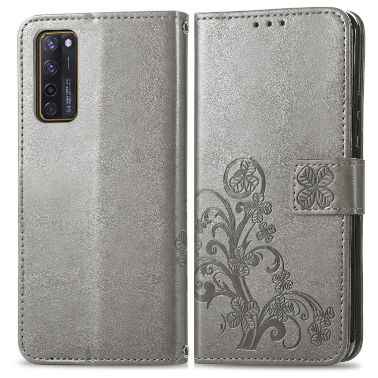 For ZTE AXON 20 5G Four-leaf Clasp Embossed Buckle Mobile Phone Protection Leather Case with Lanyard & Card Slot & Wallet & Bracket Function