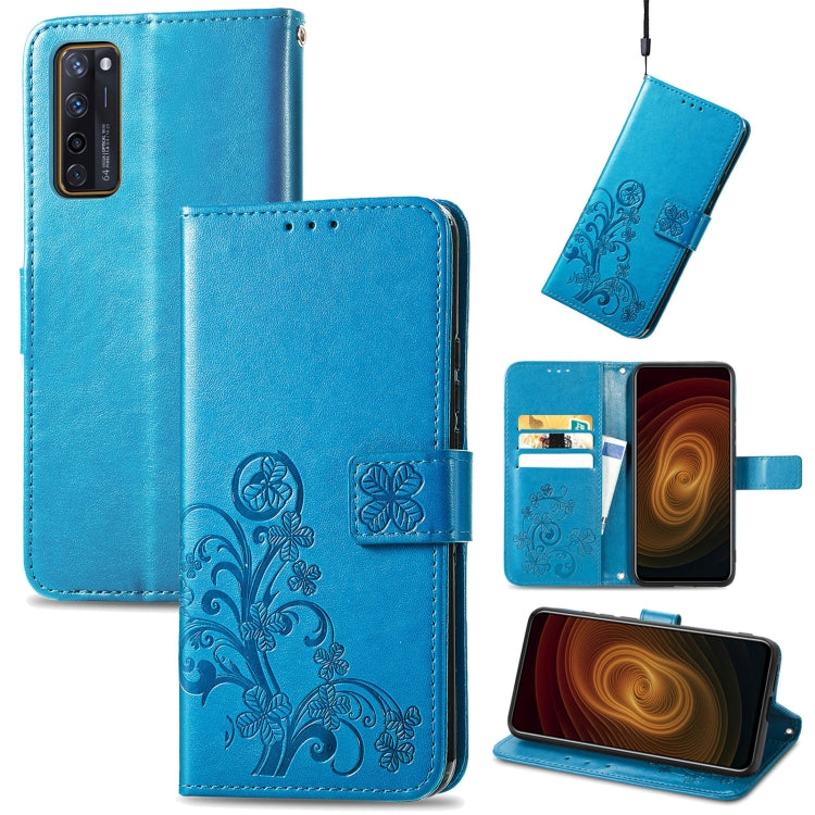 For ZTE AXON 20 5G Four-leaf Clasp Embossed Buckle Mobile Phone Protection Leather Case with Lanyard & Card Slot & Wallet & Bracket Function