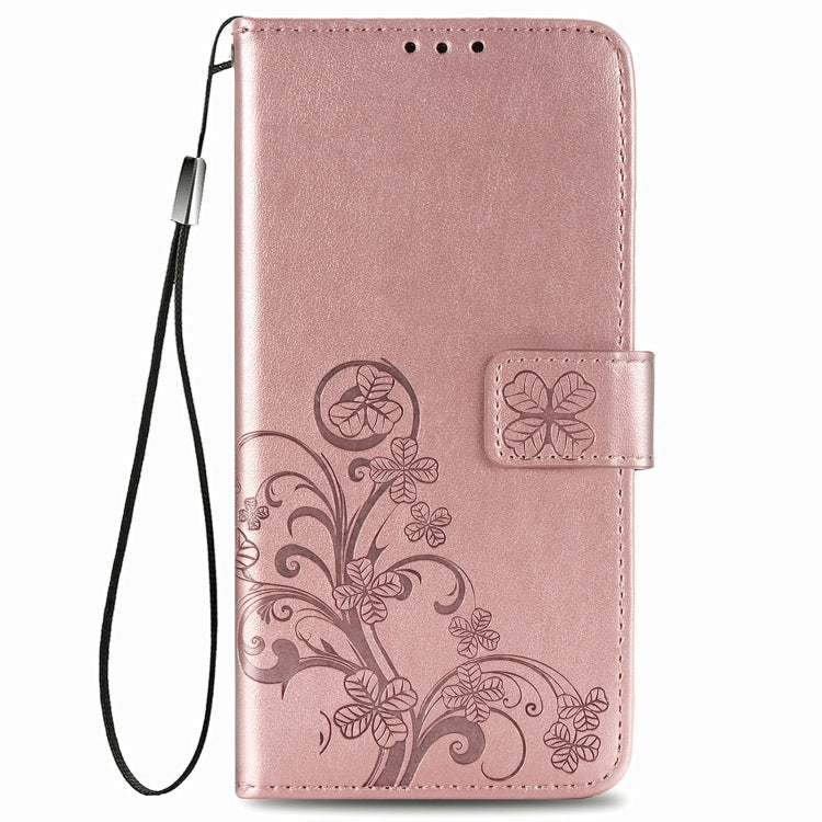 For OPPO A55 5G Four-leaf Clasp Embossed Buckle Mobile Phone Protection Leather Case with Lanyard & Card Slot & Wallet & Bracket Function