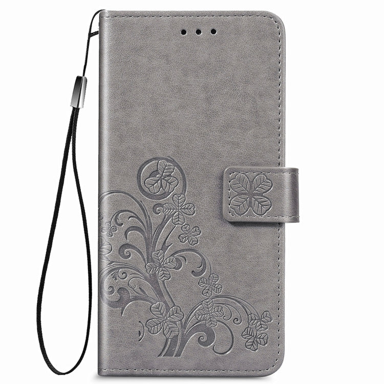 For OPPO A55 5G Four-leaf Clasp Embossed Buckle Mobile Phone Protection Leather Case with Lanyard & Card Slot & Wallet & Bracket Function