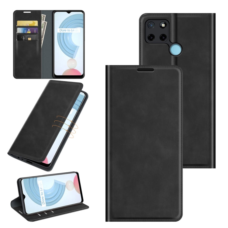 For OPPO Realme C21Y Retro-skin Business Magnetic Suction Leather Case with Holder & Card Slots & Wallet
