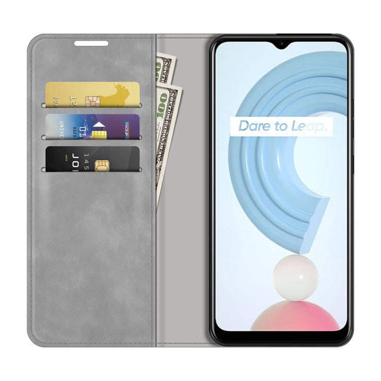 For OPPO Realme C21Y Retro-skin Business Magnetic Suction Leather Case with Holder & Card Slots & Wallet