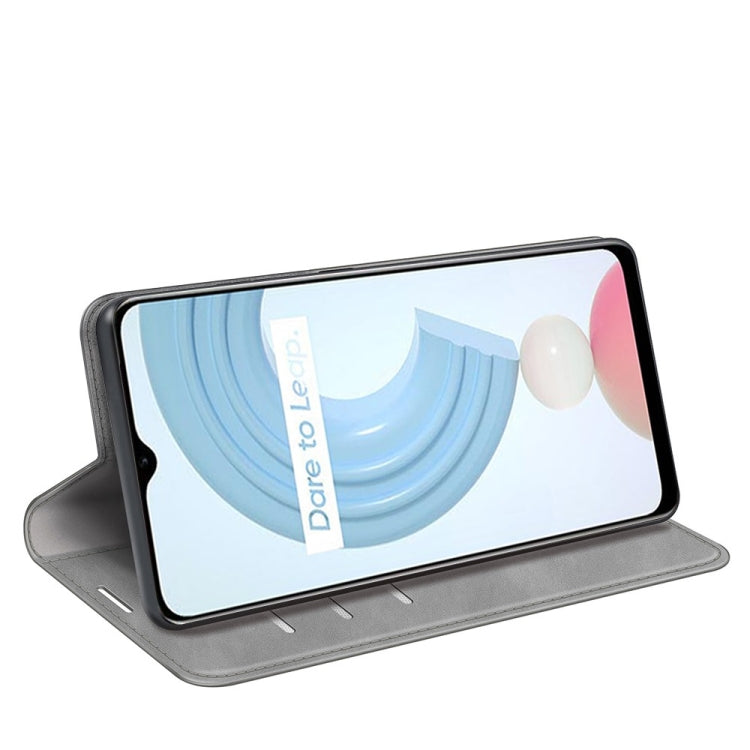 For OPPO Realme C21Y Retro-skin Business Magnetic Suction Leather Case with Holder & Card Slots & Wallet