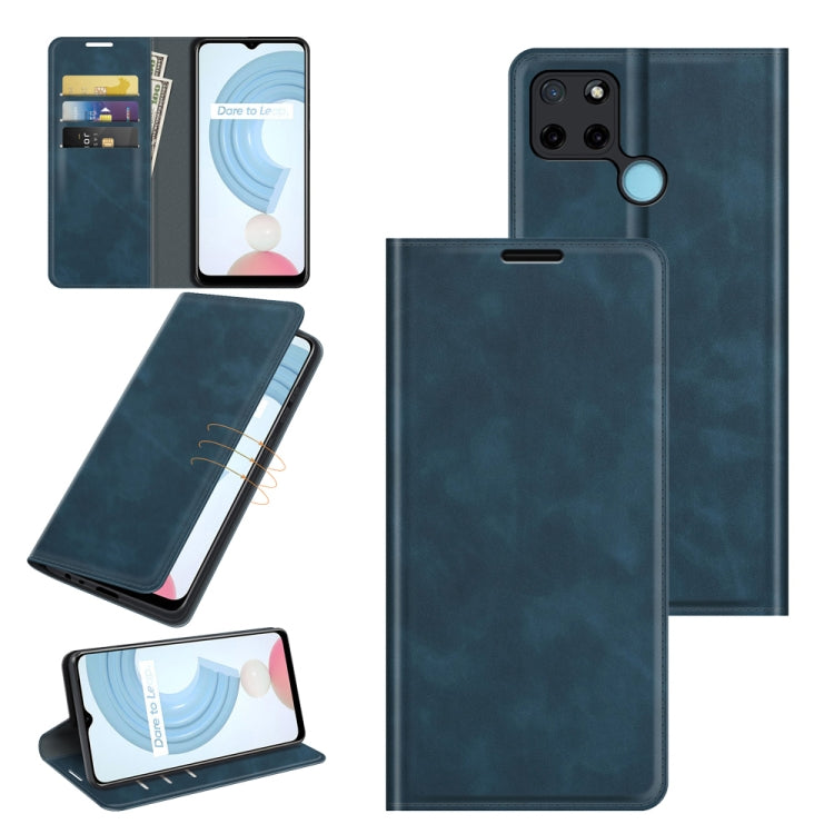 For OPPO Realme C21Y Retro-skin Business Magnetic Suction Leather Case with Holder & Card Slots & Wallet