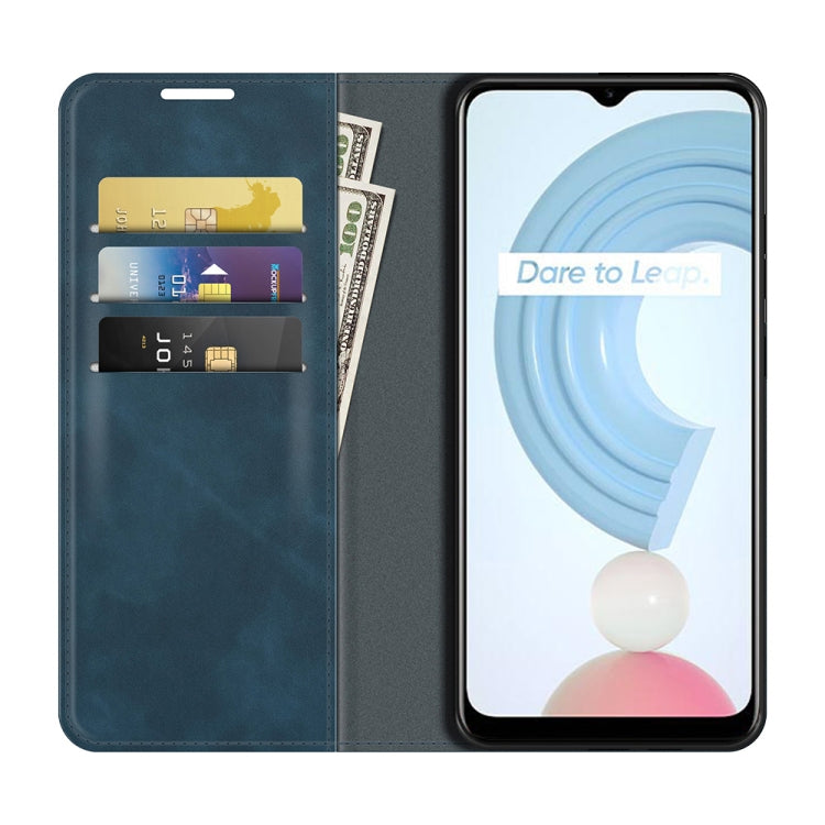 For OPPO Realme C21Y Retro-skin Business Magnetic Suction Leather Case with Holder & Card Slots & Wallet
