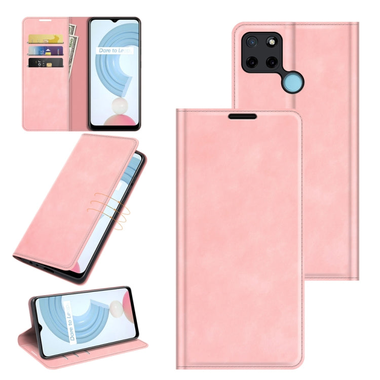 For OPPO Realme C21Y Retro-skin Business Magnetic Suction Leather Case with Holder & Card Slots & Wallet
