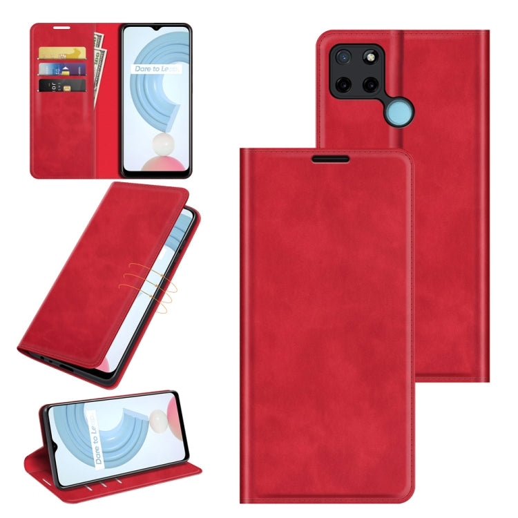 For OPPO Realme C21Y Retro-skin Business Magnetic Suction Leather Case with Holder & Card Slots & Wallet