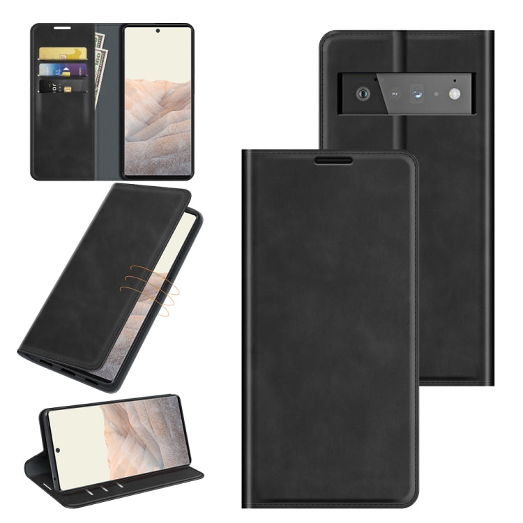 For Google Pixel 6 Pro Retro-skin Business Magnetic Suction Leather Case with Holder & Card Slots & Wallet