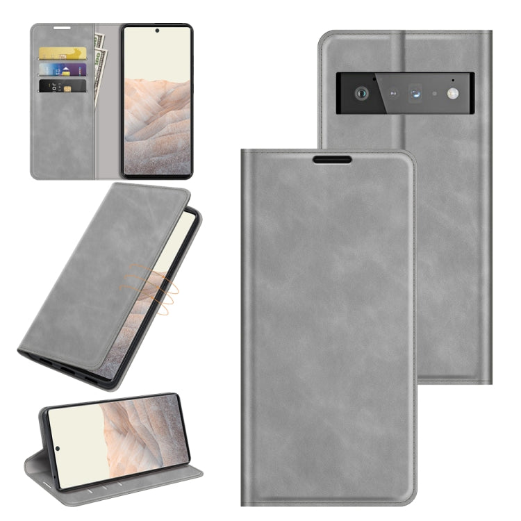 For Google Pixel 6 Pro Retro-skin Business Magnetic Suction Leather Case with Holder & Card Slots & Wallet