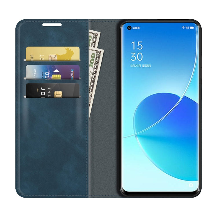 For OPPO Reno6 Pro 5G Retro-skin Business Magnetic Suction Leather Case with Holder & Card Slots & Wallet
