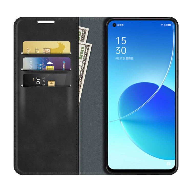 For OPPO Reno6 5G Retro-skin Business Magnetic Suction Leather Case with Holder & Card Slots & Wallet
