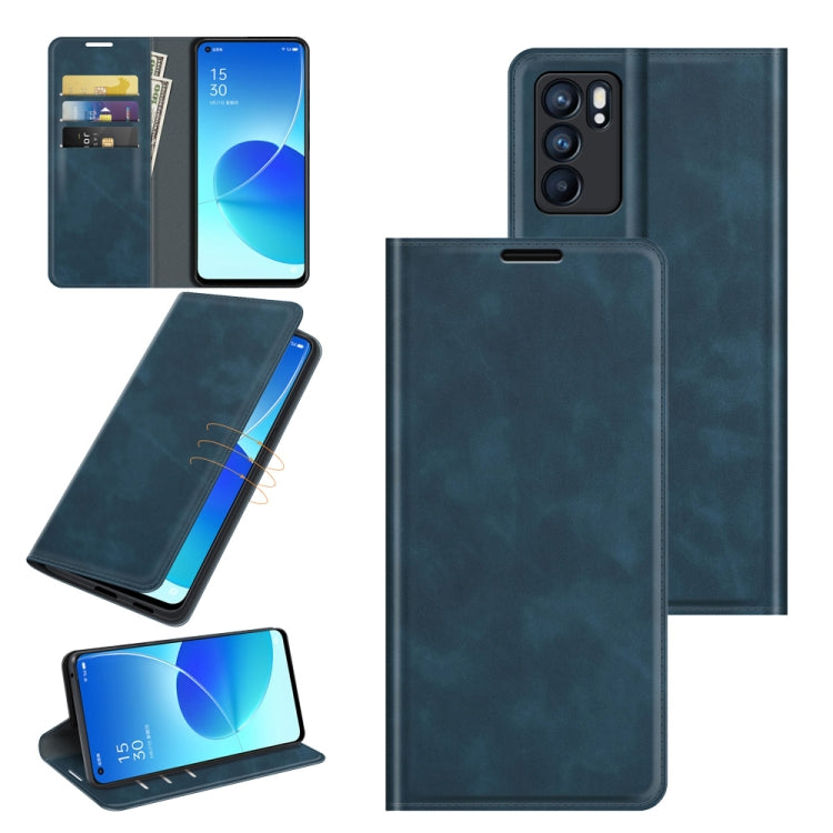 For OPPO Reno6 5G Retro-skin Business Magnetic Suction Leather Case with Holder & Card Slots & Wallet