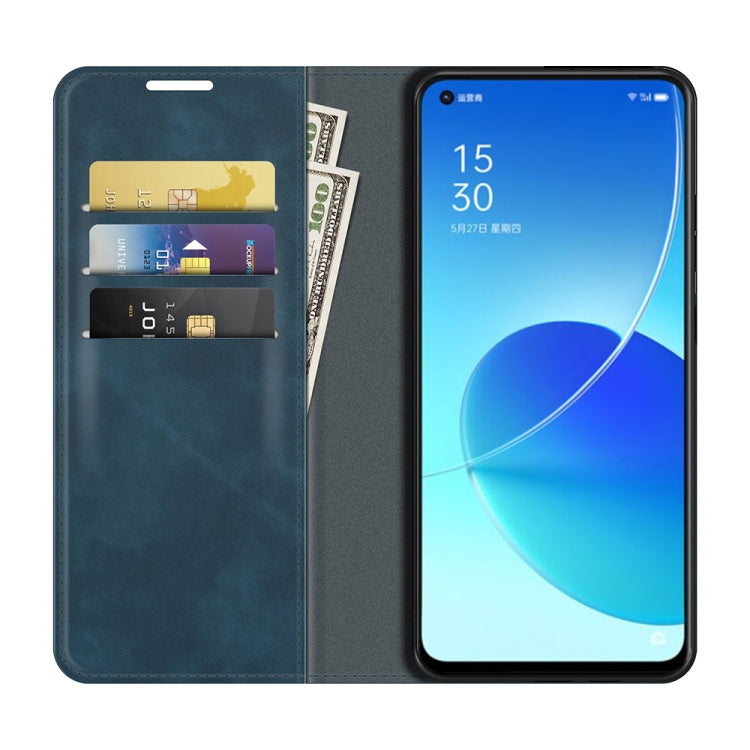 For OPPO Reno6 5G Retro-skin Business Magnetic Suction Leather Case with Holder & Card Slots & Wallet