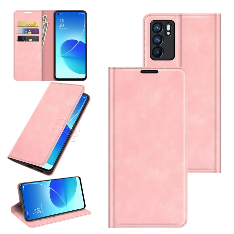 For OPPO Reno6 5G Retro-skin Business Magnetic Suction Leather Case with Holder & Card Slots & Wallet