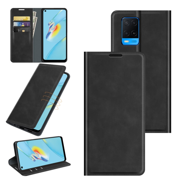 For OPPO A54 4G Retro-skin Business Magnetic Suction Leather Case with Holder & Card Slots & Wallet