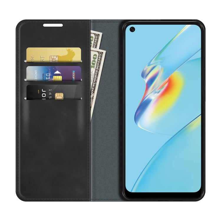 For OPPO A54 4G Retro-skin Business Magnetic Suction Leather Case with Holder & Card Slots & Wallet