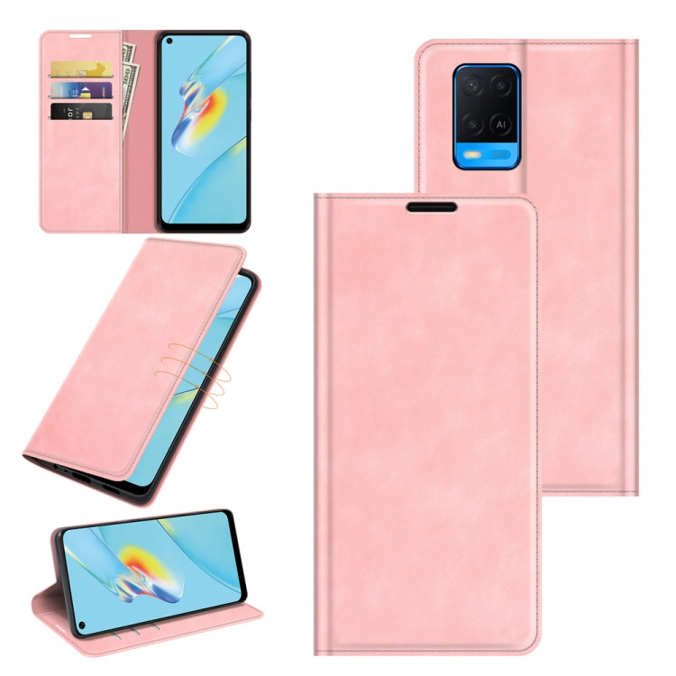 For OPPO A54 4G Retro-skin Business Magnetic Suction Leather Case with Holder & Card Slots & Wallet