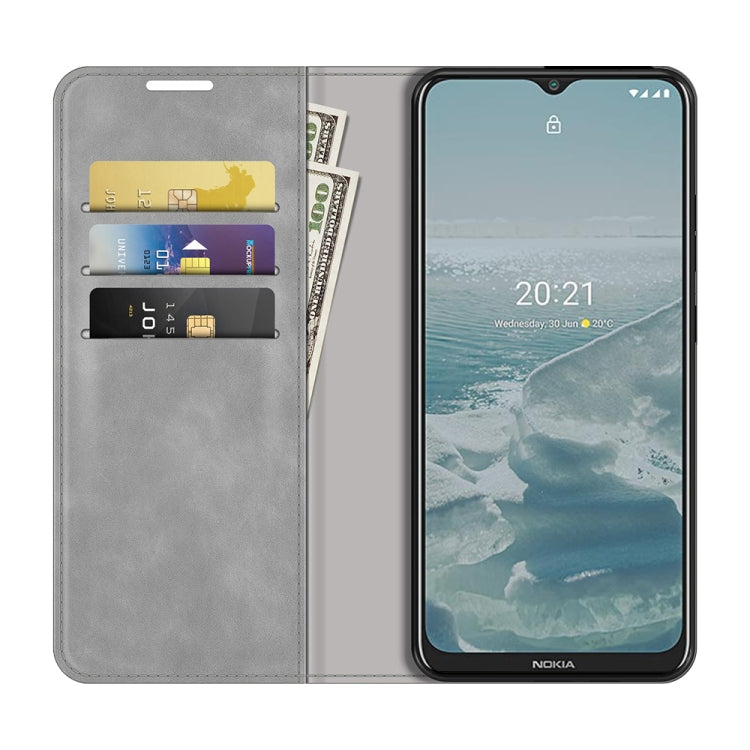 For Nokia G10/G20 Retro-skin Business Magnetic Suction Leather Case with Holder & Card Slots & Wallet