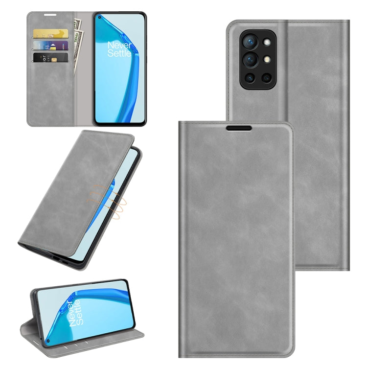 For OnePlus 9R Retro-skin Business Magnetic Suction Leather Case with Holder & Card Slots & Wallet