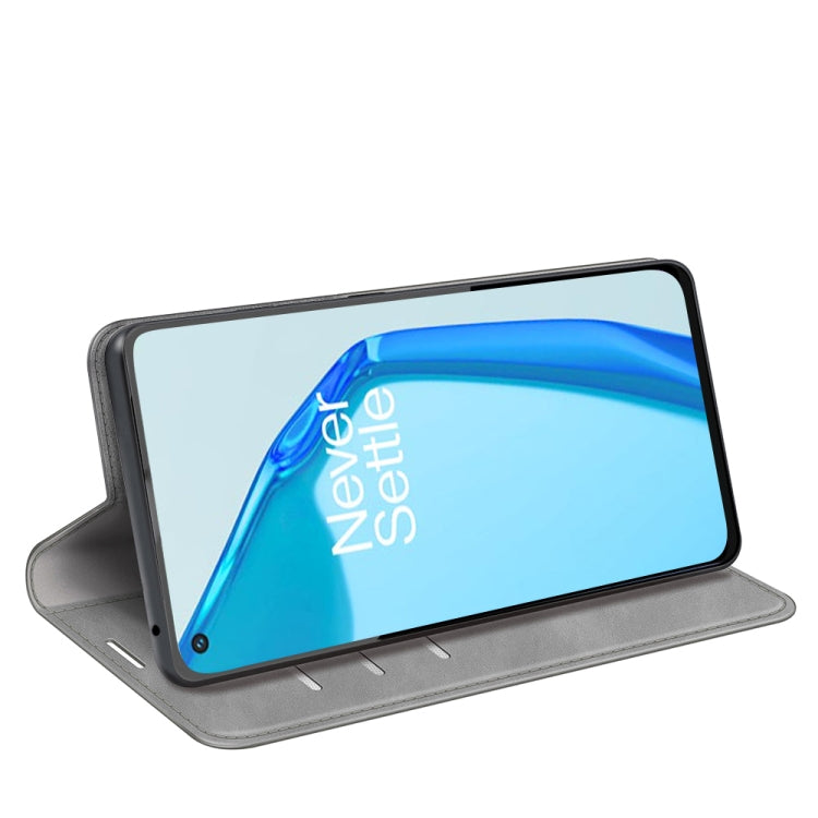 For OnePlus 9R Retro-skin Business Magnetic Suction Leather Case with Holder & Card Slots & Wallet