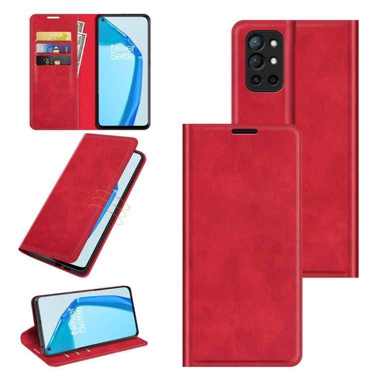 For OnePlus 9R Retro-skin Business Magnetic Suction Leather Case with Holder & Card Slots & Wallet