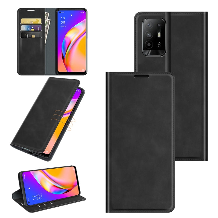 For OPPO A94 5G / F19 Pro+ 5G / Reno5 Z Retro-skin Business Magnetic Suction Leather Case with Holder & Card Slots & Wallet