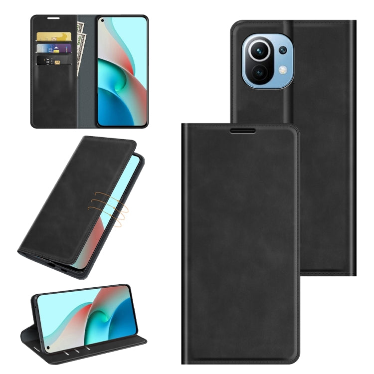 For Xiaomi Mi 11 Lite Retro-skin Business Magnetic Suction Leather Case with Holder & Card Slots & Wallet