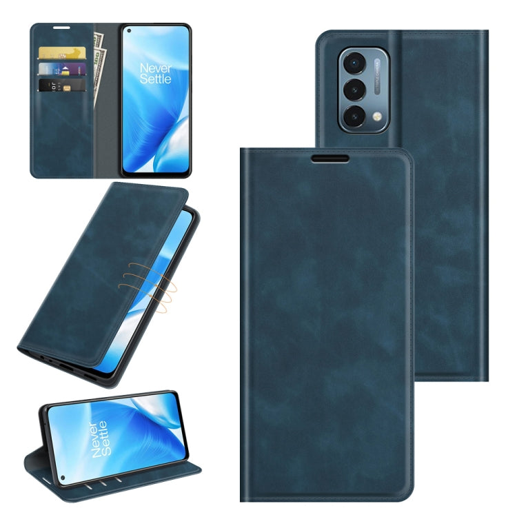 For OnePlus Nord N200 5G Retro-skin Business Magnetic Suction Leather Case with Holder & Card Slots & Wallet