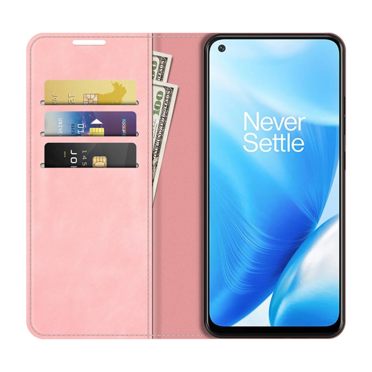 For OnePlus Nord N200 5G Retro-skin Business Magnetic Suction Leather Case with Holder & Card Slots & Wallet