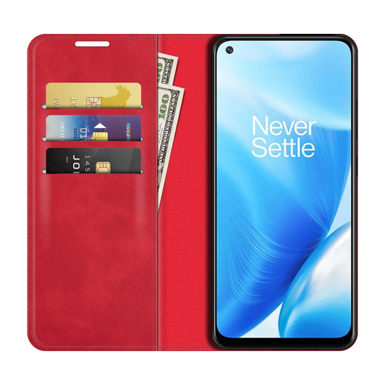 For OnePlus Nord N200 5G Retro-skin Business Magnetic Suction Leather Case with Holder & Card Slots & Wallet