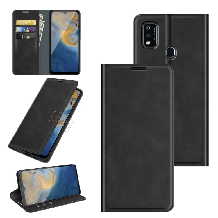 For ZTE Blade A51 Retro-skin Business Magnetic Suction Leather Case with Holder & Card Slots & Wallet