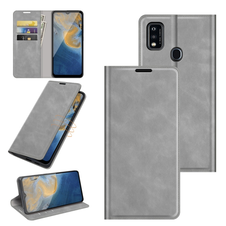 For ZTE Blade A51 Retro-skin Business Magnetic Suction Leather Case with Holder & Card Slots & Wallet