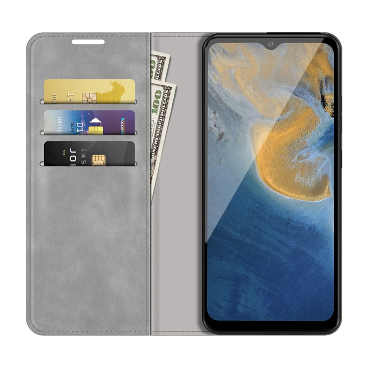 For ZTE Blade A51 Retro-skin Business Magnetic Suction Leather Case with Holder & Card Slots & Wallet