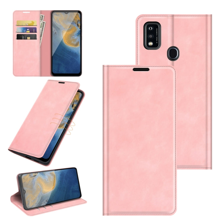 For ZTE Blade A51 Retro-skin Business Magnetic Suction Leather Case with Holder & Card Slots & Wallet
