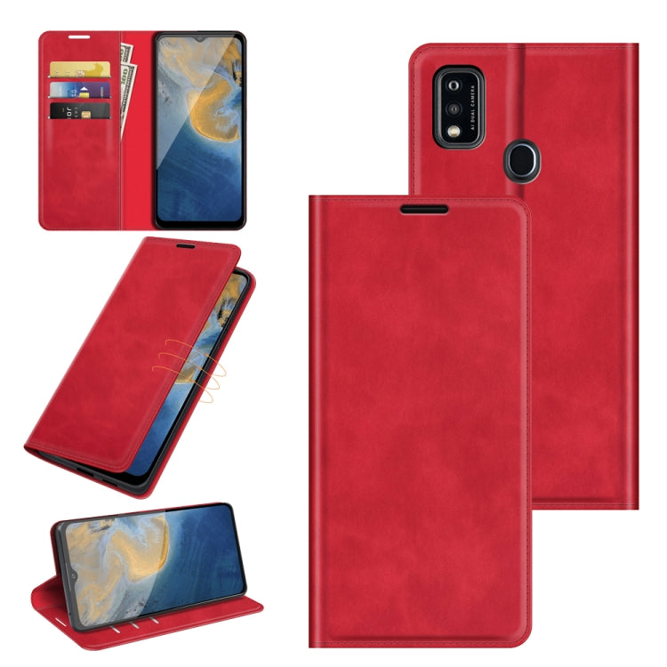 For ZTE Blade A51 Retro-skin Business Magnetic Suction Leather Case with Holder & Card Slots & Wallet