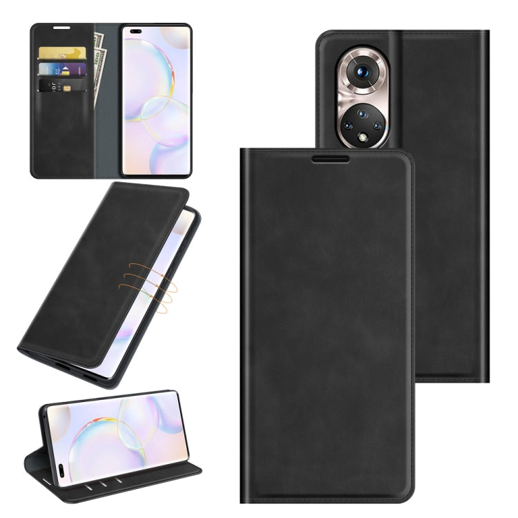 For Honor 50 Pro Retro-skin Business Magnetic Suction Leather Case with Holder & Card Slots & Wallet