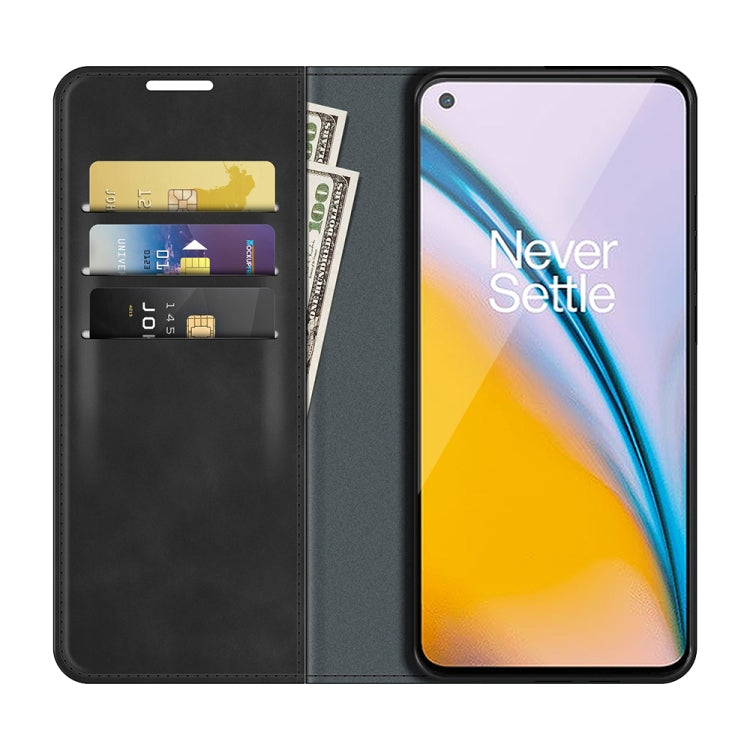 For OnePlus Nord 2 5G Retro-skin Business Magnetic Suction Leather Case with Holder & Card Slots & Wallet