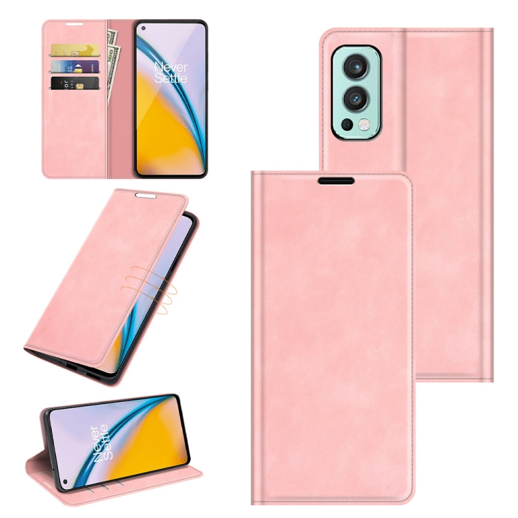 For OnePlus Nord 2 5G Retro-skin Business Magnetic Suction Leather Case with Holder & Card Slots & Wallet