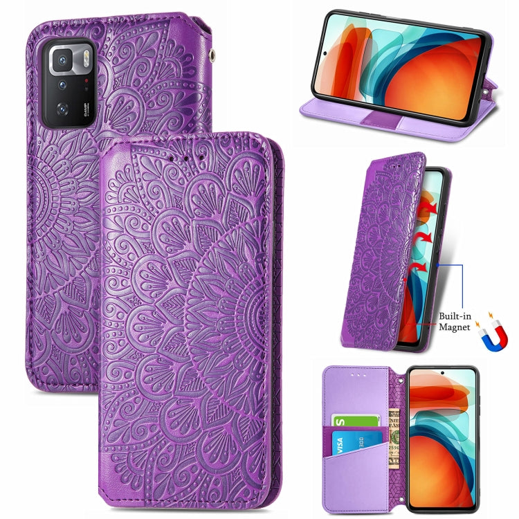 For Xiaomi Redmi Note 10 Pro 5G / Poco X3 GT Blooming Mandala Embossed Pattern Magnetic Horizontal Flip Leather Case with Holder & Card Slots & Wallet