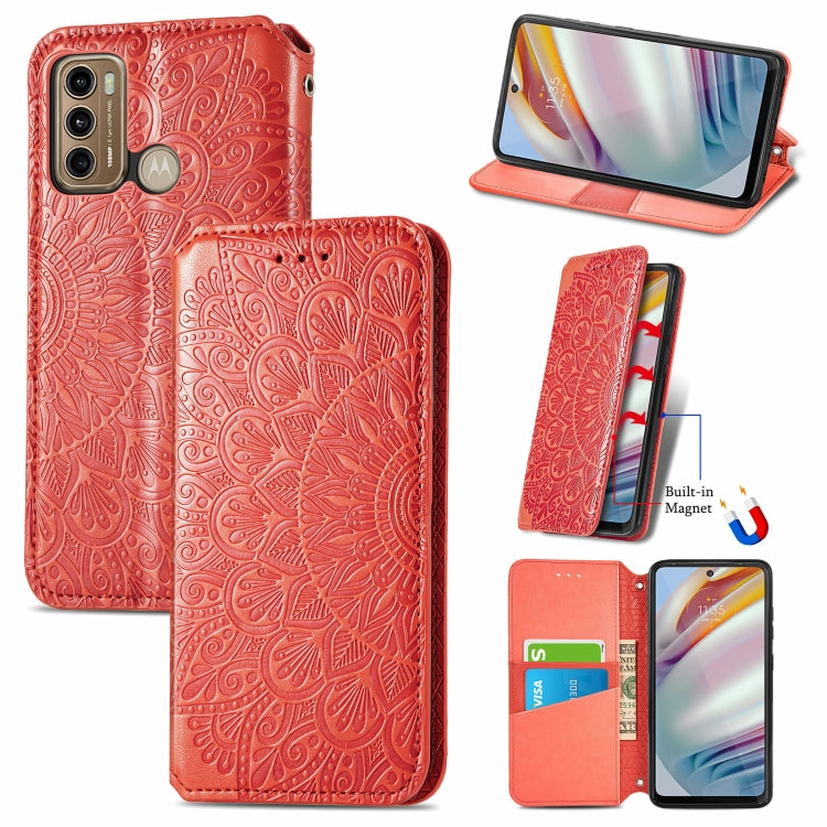 For Motorola Moto G60 Blooming Mandala Embossed Pattern Magnetic Horizontal Flip Leather Case with Holder & Card Slots & Wallet