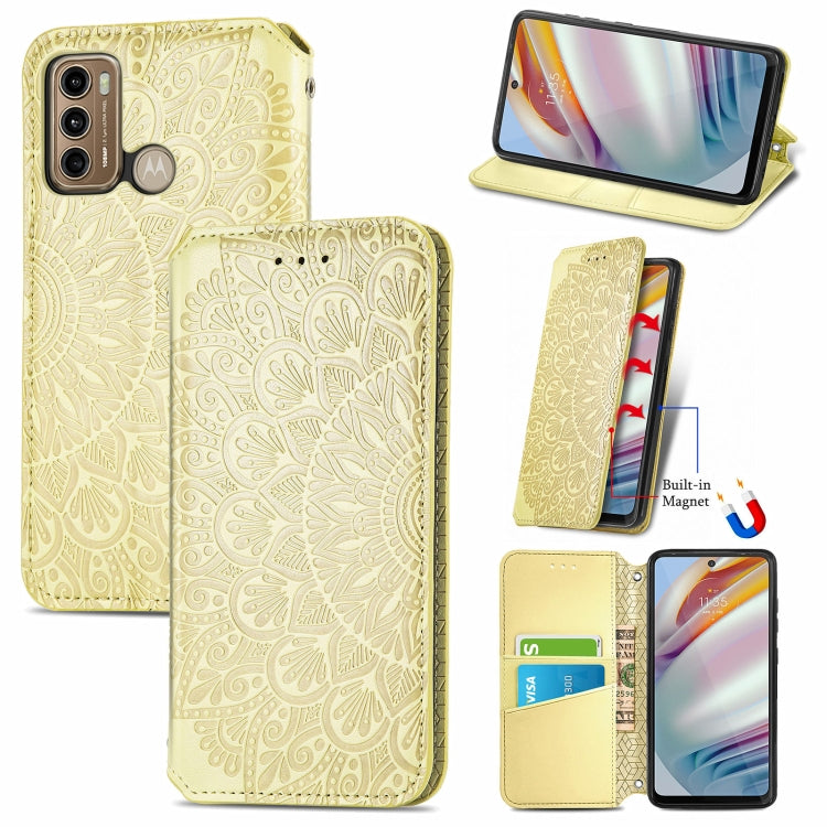 For Motorola Moto G60 Blooming Mandala Embossed Pattern Magnetic Horizontal Flip Leather Case with Holder & Card Slots & Wallet