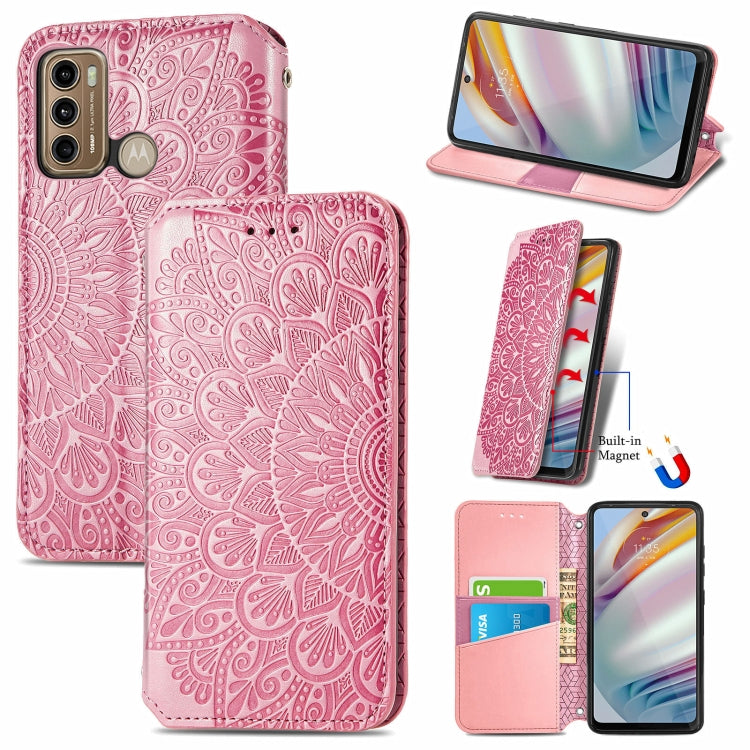 For Motorola Moto G60 Blooming Mandala Embossed Pattern Magnetic Horizontal Flip Leather Case with Holder & Card Slots & Wallet