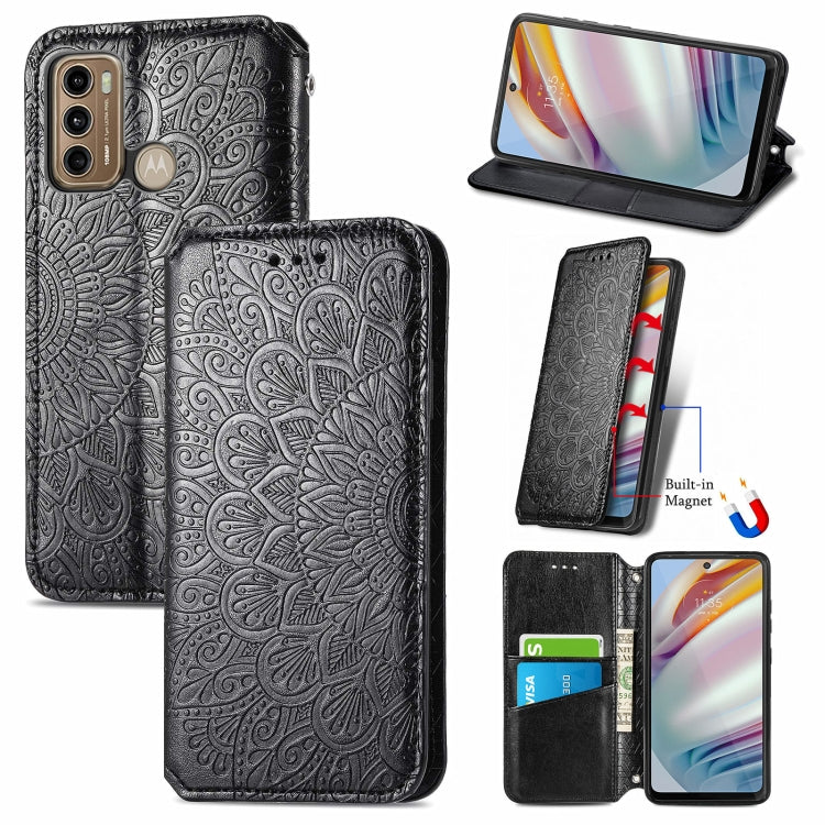 For Motorola Moto G60 Blooming Mandala Embossed Pattern Magnetic Horizontal Flip Leather Case with Holder & Card Slots & Wallet