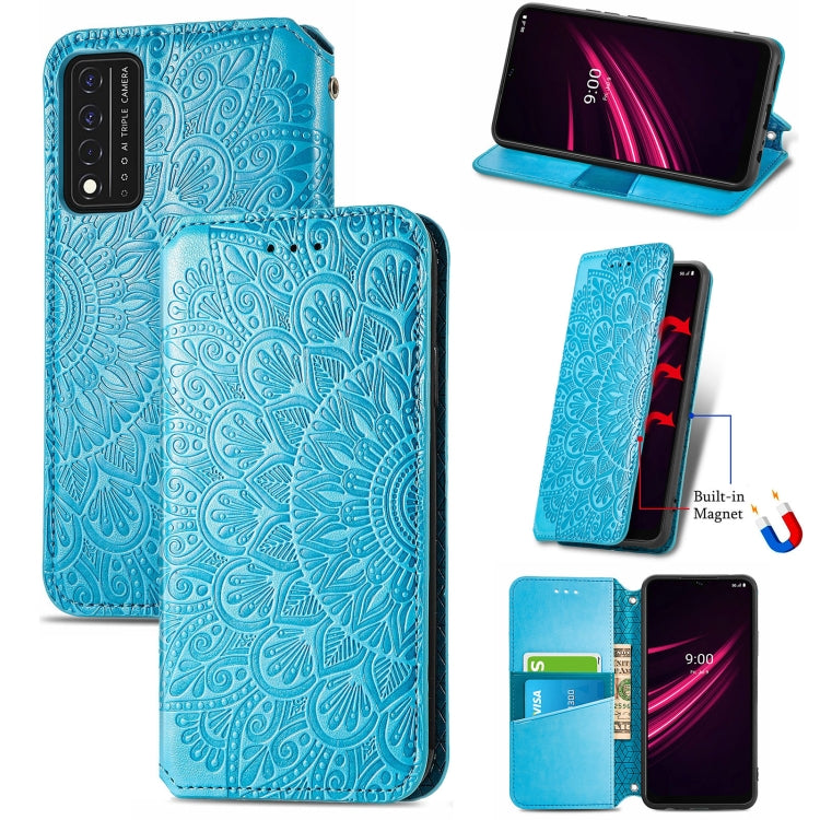 For T-Mobile REVVL V+ 5G Blooming Mandala Embossed Pattern Magnetic Horizontal Flip Leather Case with Holder & Card Slots & Wallet