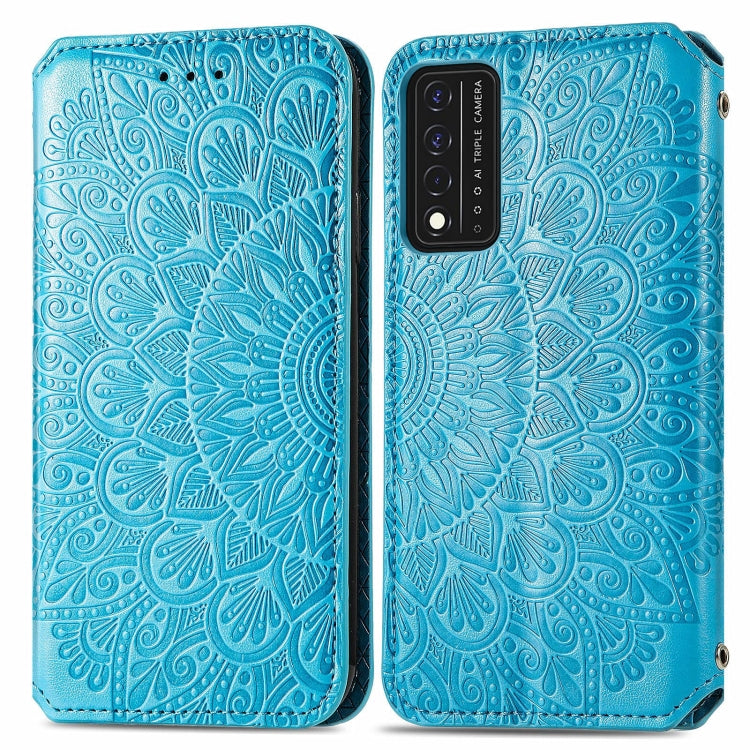 For T-Mobile REVVL V+ 5G Blooming Mandala Embossed Pattern Magnetic Horizontal Flip Leather Case with Holder & Card Slots & Wallet