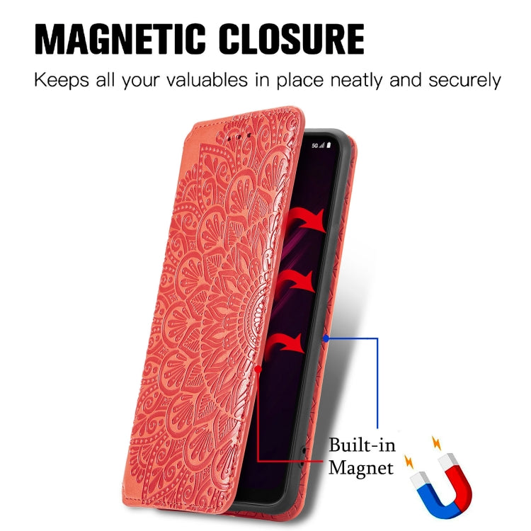 For T-Mobile REVVL V+ 5G Blooming Mandala Embossed Pattern Magnetic Horizontal Flip Leather Case with Holder & Card Slots & Wallet
