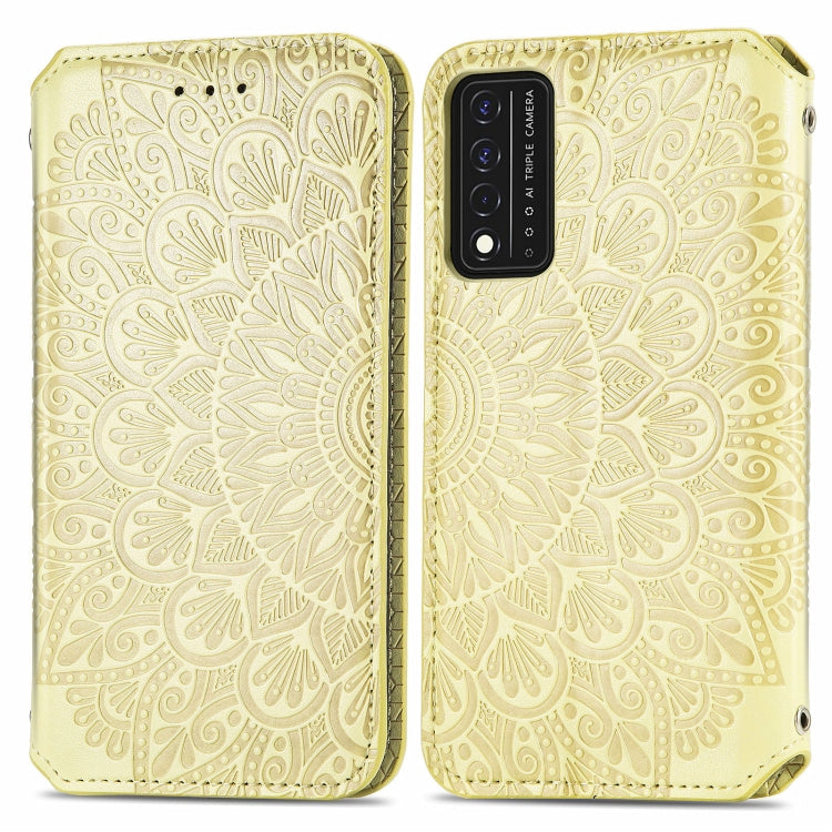 For T-Mobile REVVL V+ 5G Blooming Mandala Embossed Pattern Magnetic Horizontal Flip Leather Case with Holder & Card Slots & Wallet
